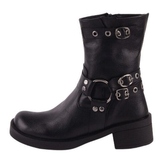 Genuine Leather Biker Boots – Black