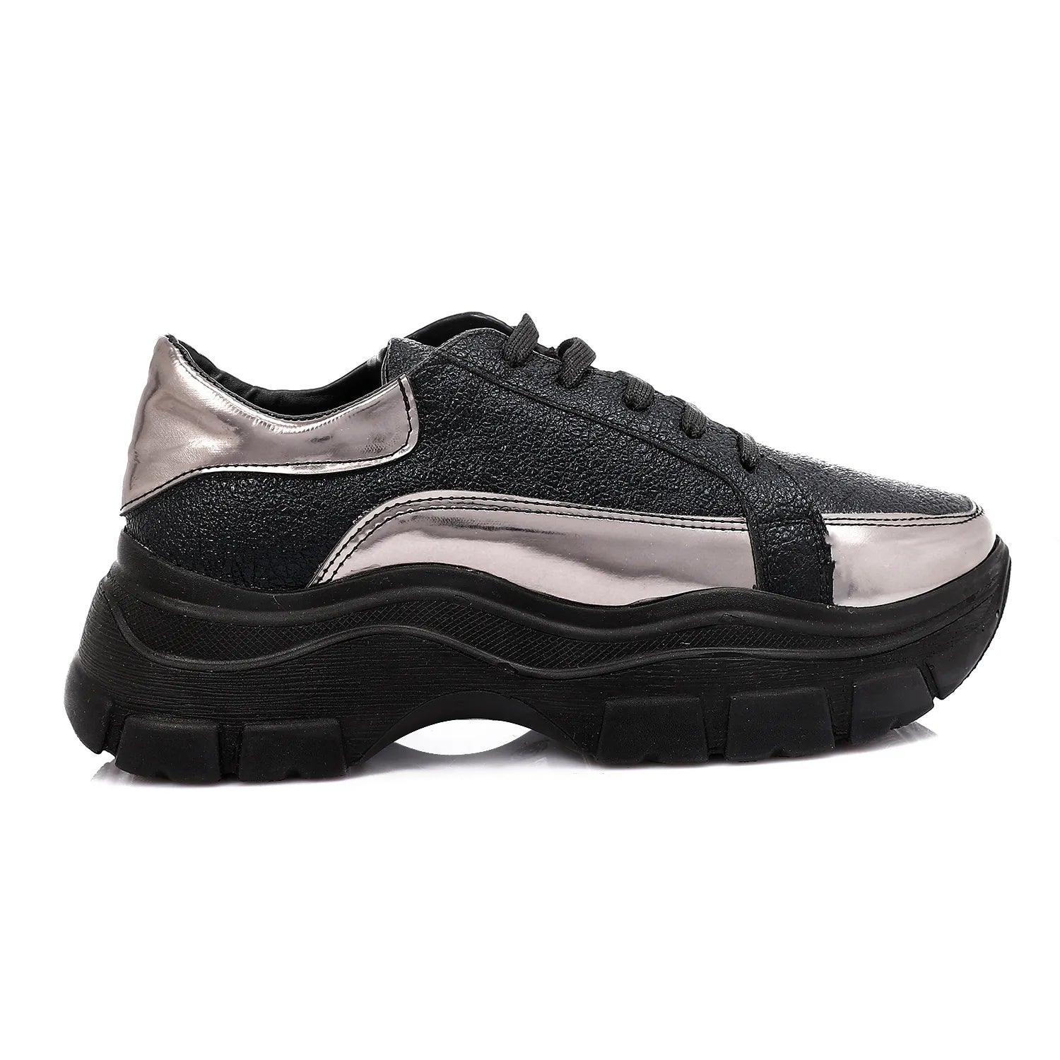 Chunky Leather Sneakers ƒ?? Black & Silver