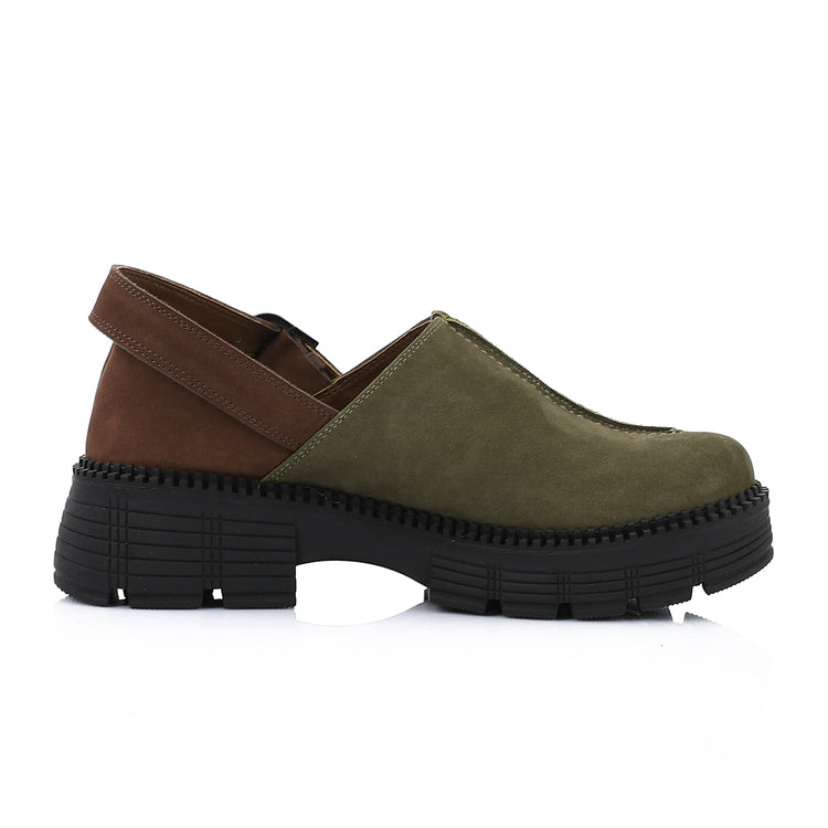 Two-Tone Comfort Loafers - Olive & Brown