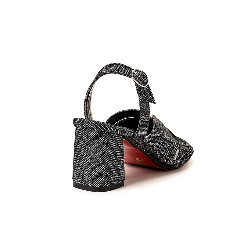 Shiny Strappy Block Heeled Sandals ƒ?? Black