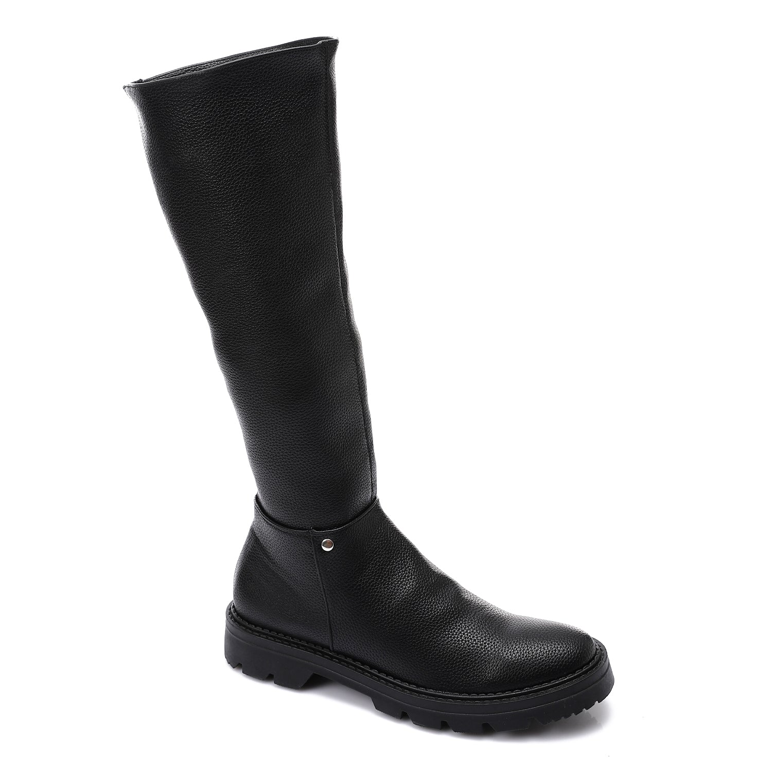 Stretch Faux Leather Knee-High Boots – Black
