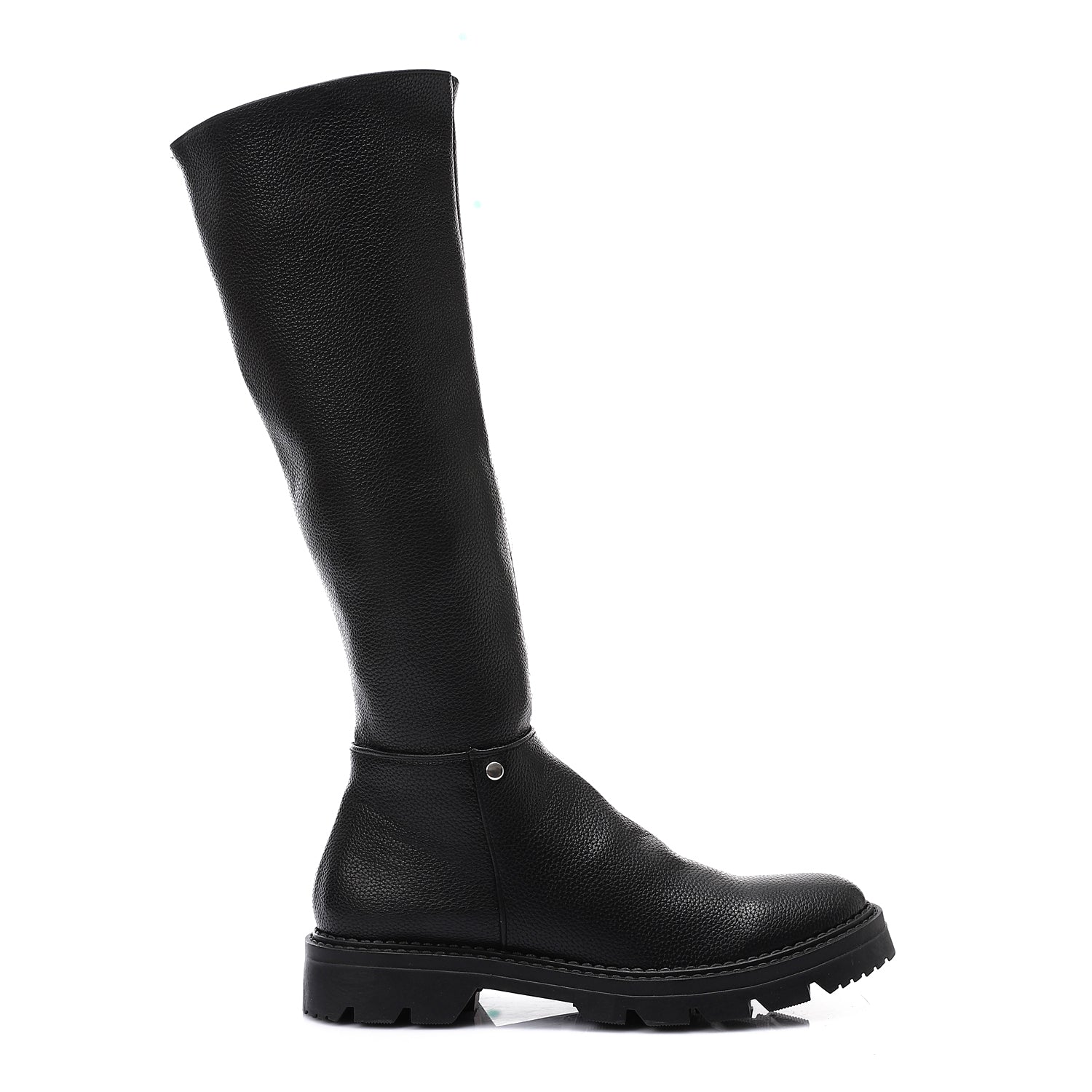 Stretch Faux Leather Knee-High Boots – Black