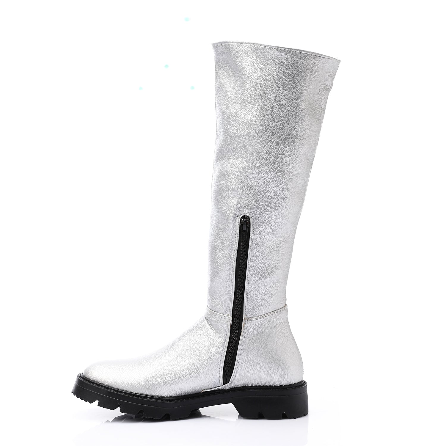 Stretch Faux Leather Knee-High Boots – Silver