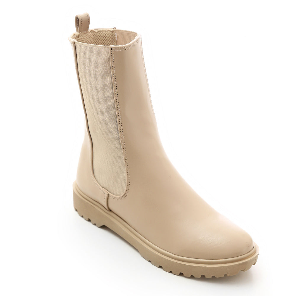 Elastic Leather Half Boots ƒ?? Beige