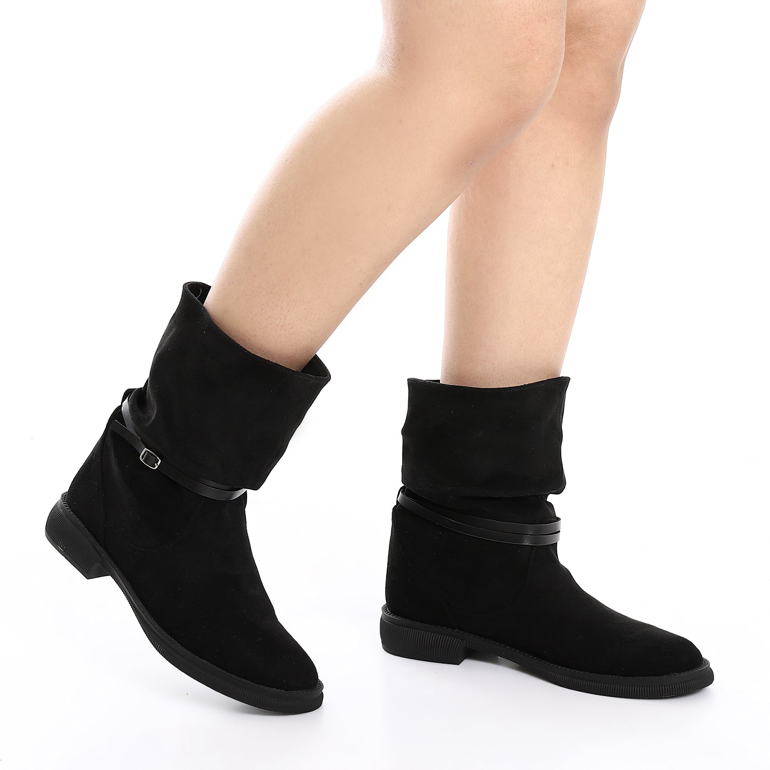 Suede Slouchy Flat Boots ƒ?? Black