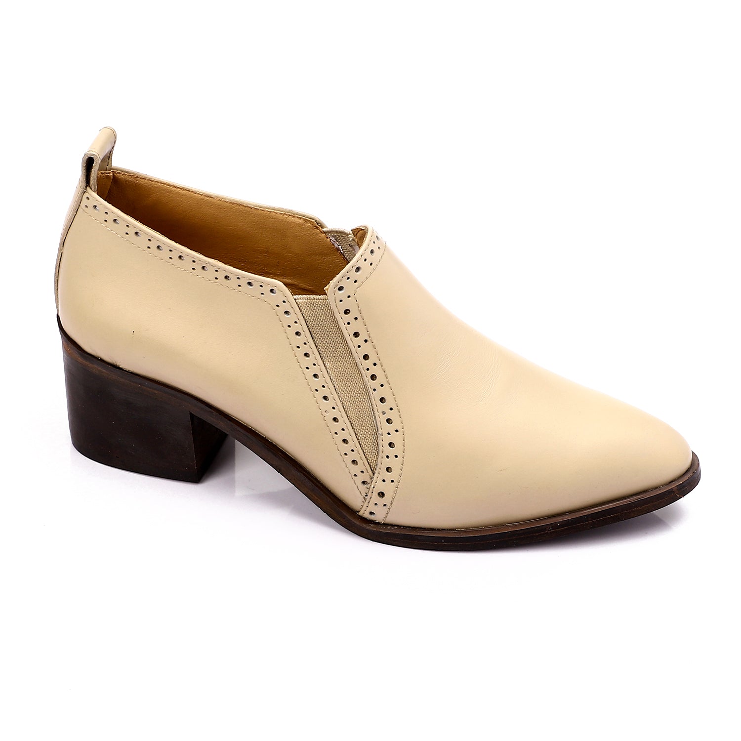 Leather Block Heel Ankle Shoes ƒ?? Beige