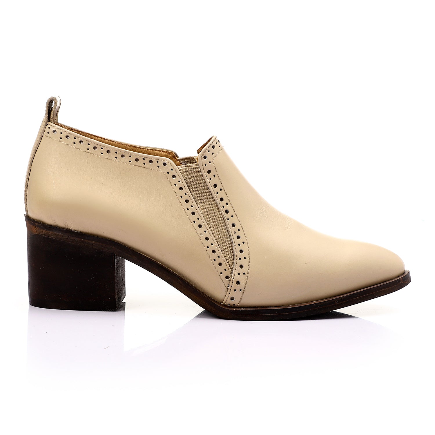 Leather Block Heel Ankle Shoes ƒ?? Beige