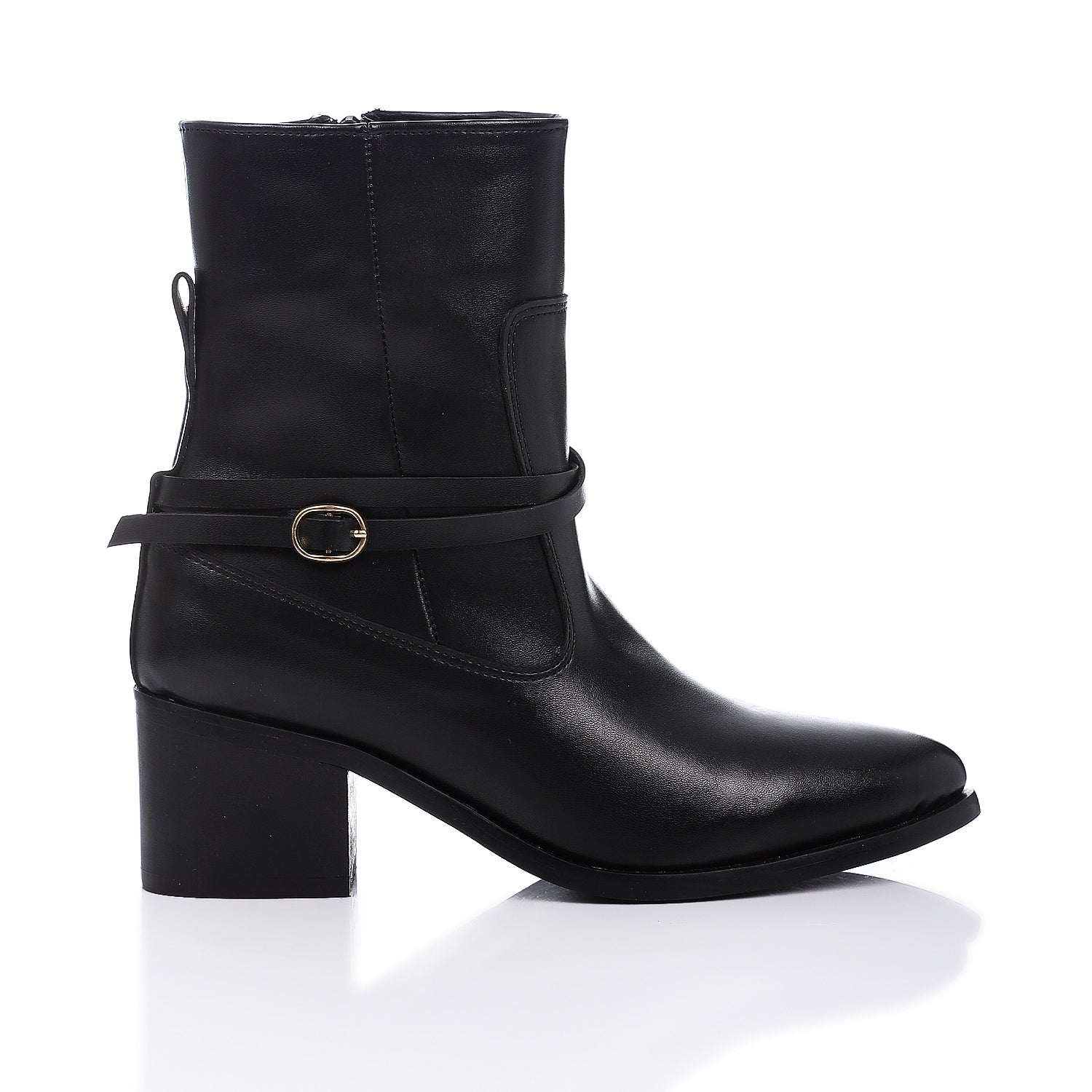 Buckle Detail Leather Ankle Boots ƒ?? Black
