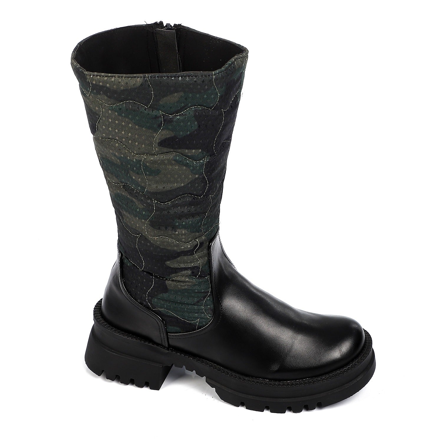 Two-Tone Camo Leather Boots - Black & Green