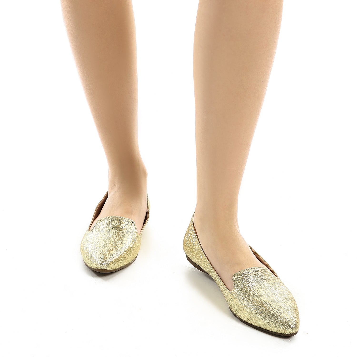 Elegant Textured Leather Flats ƒ?? Gold