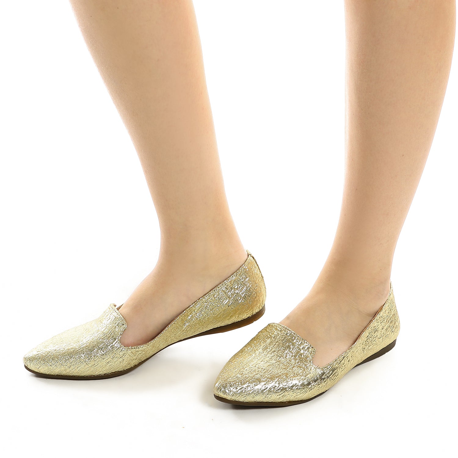 Elegant Textured Leather Flats ƒ?? Gold