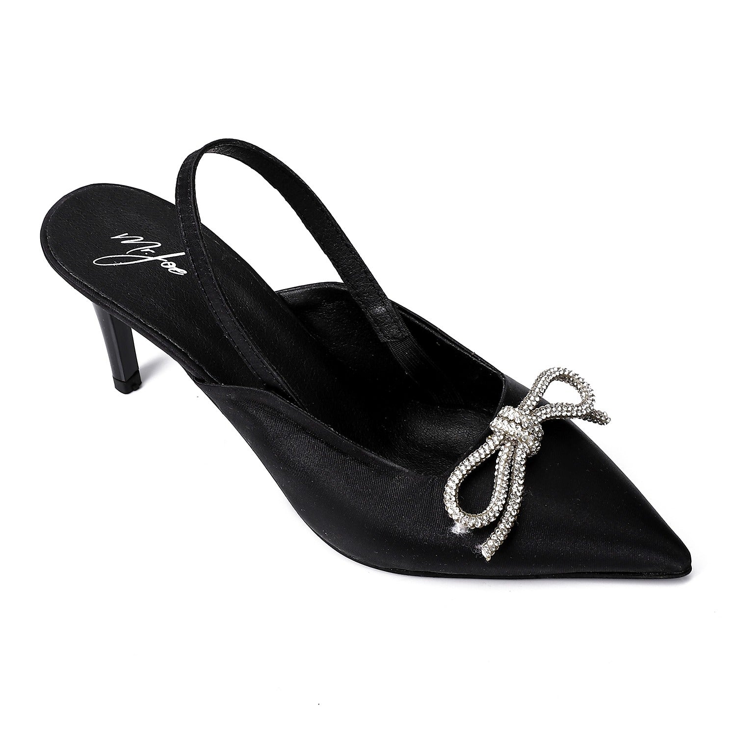 Satin Bow Slingback Heels ƒ?? Black
