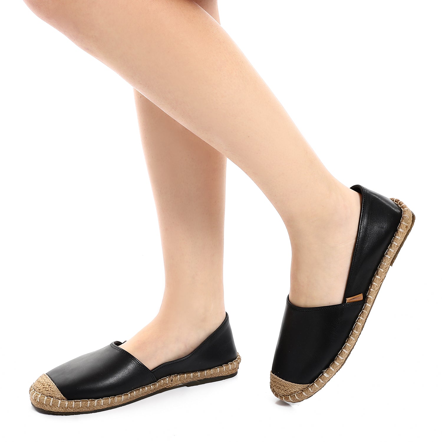 Leather Espadrille Flats ƒ?? Black