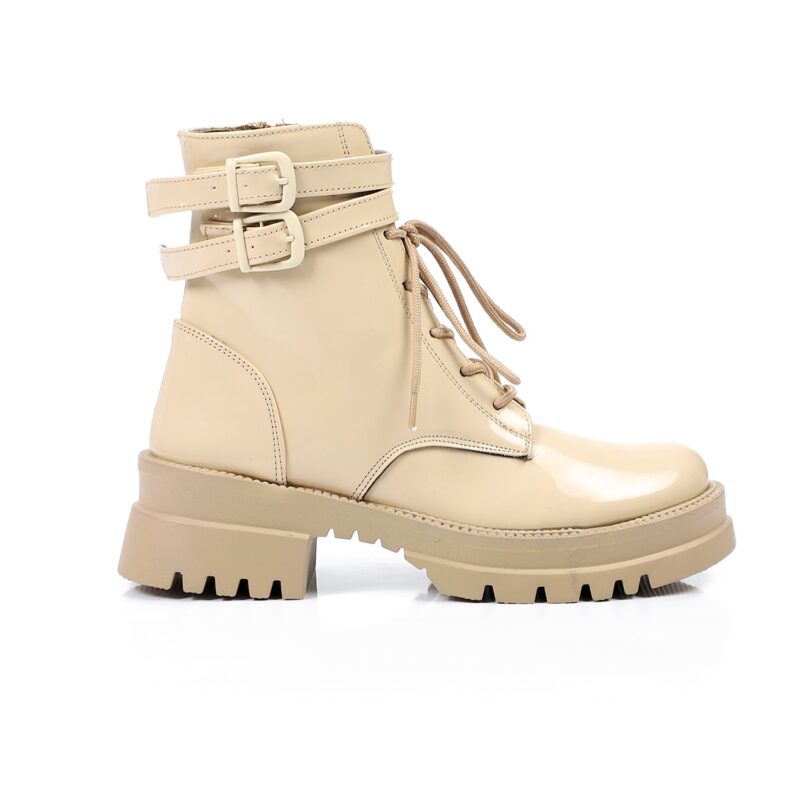 Patent High-Neck Combat Boots ƒ?? Beige