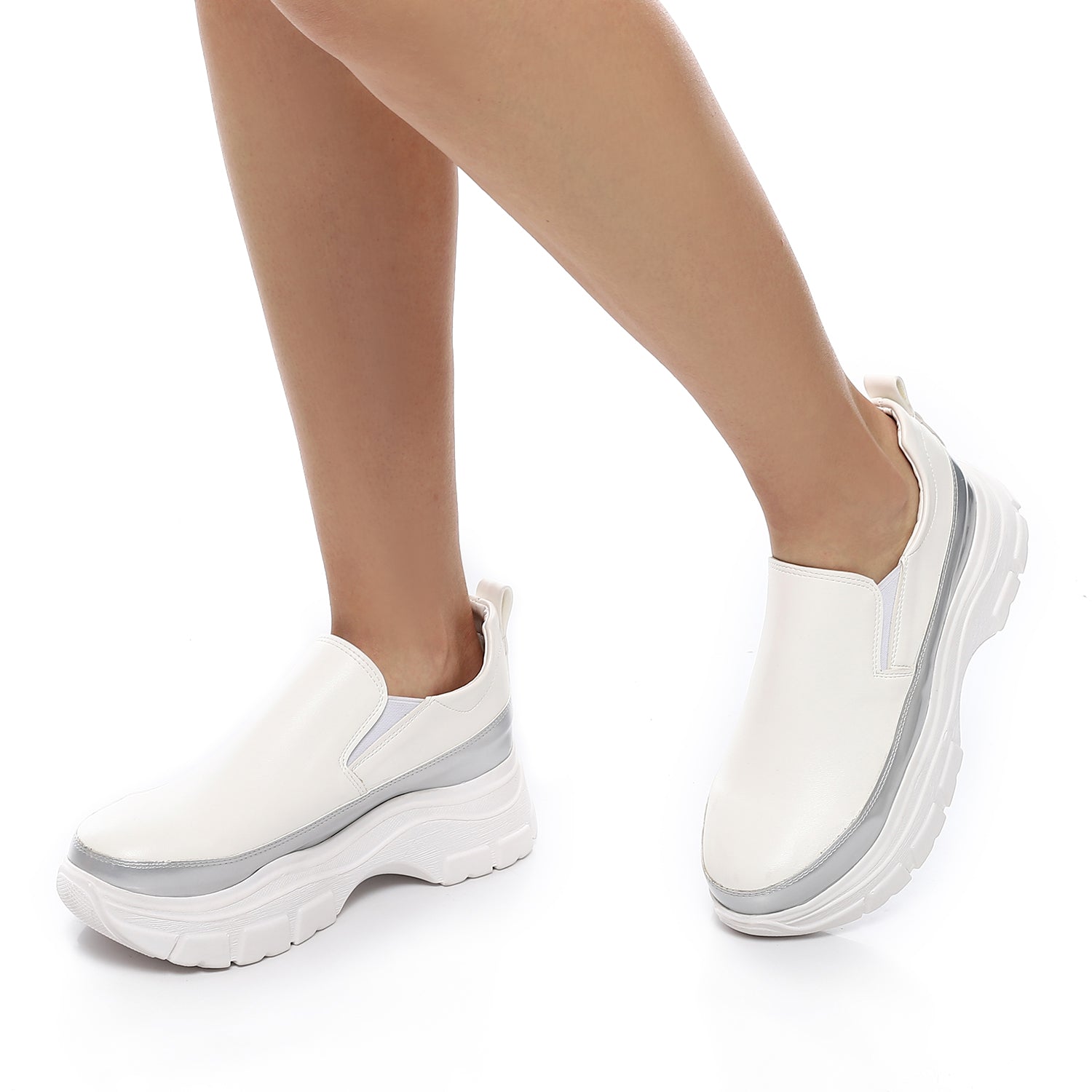 Chunky Slip-On Sneakers ƒ?? White & Silver