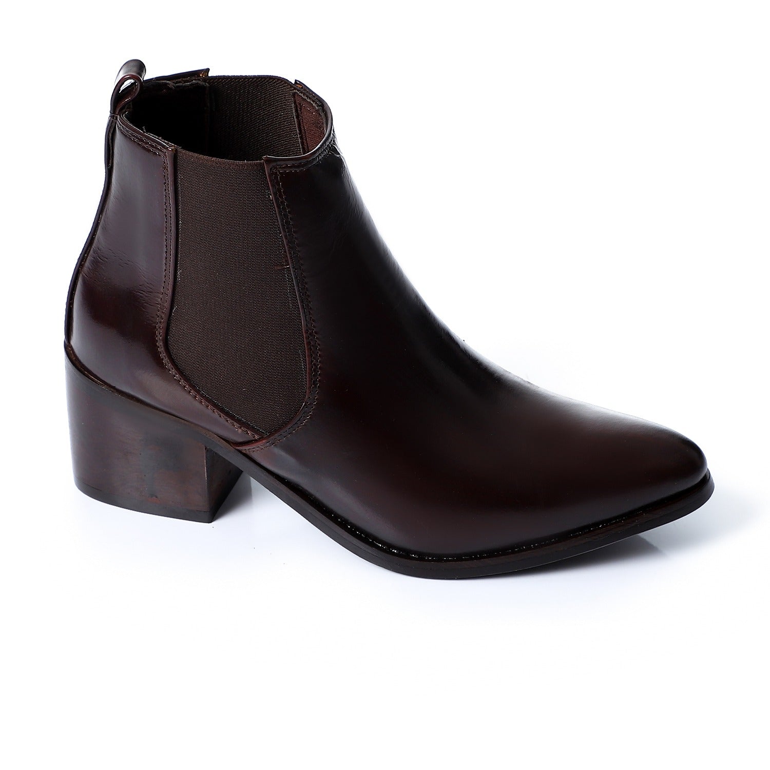 Leather Chelsea Ankle Boots with Block Heel ƒ?? Brown