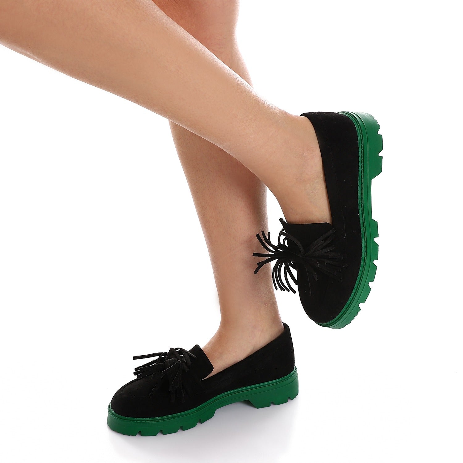 Suede Loafers with Green Sole ƒ?? Black