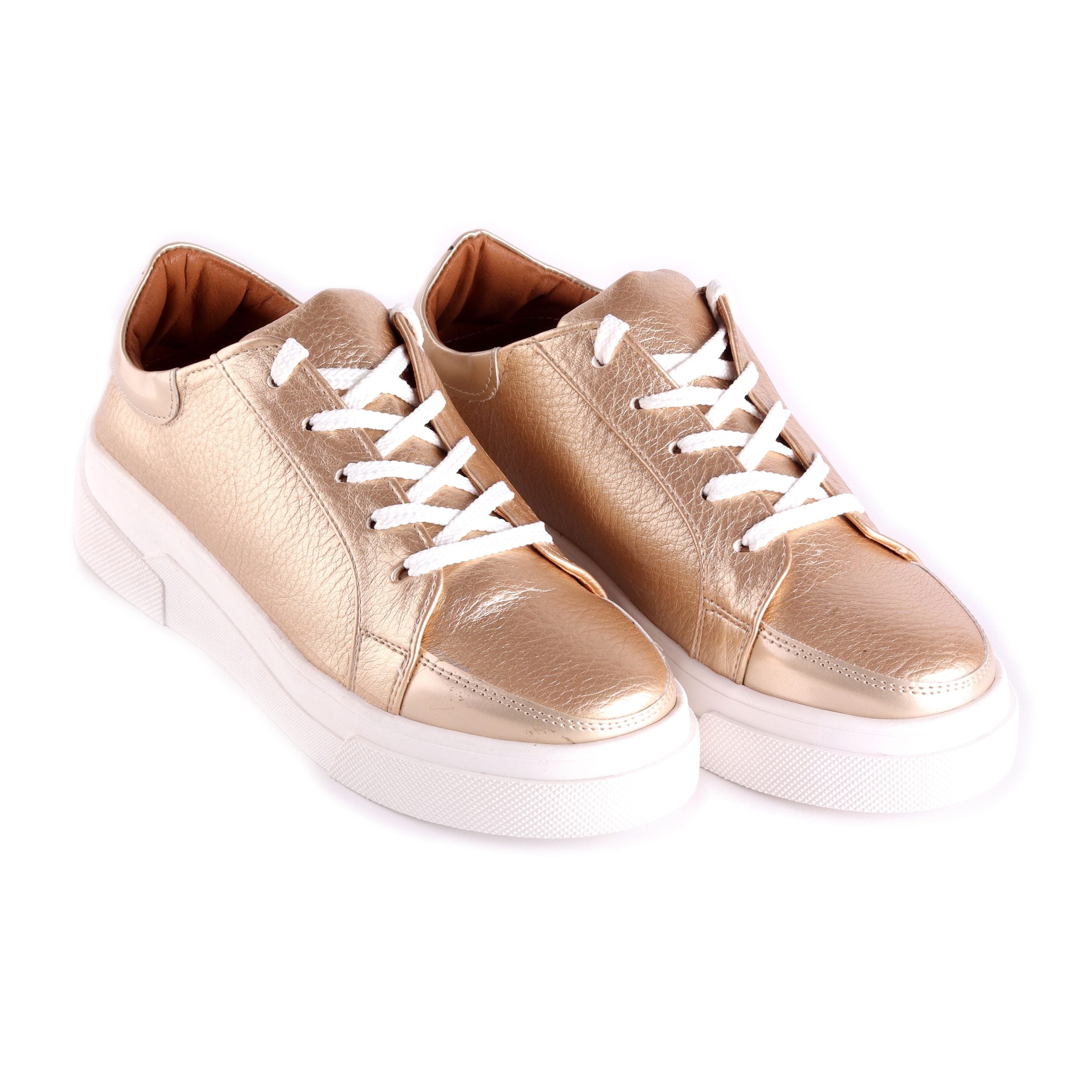 Effortless Glam Leather Sneakers - Metallic Gold