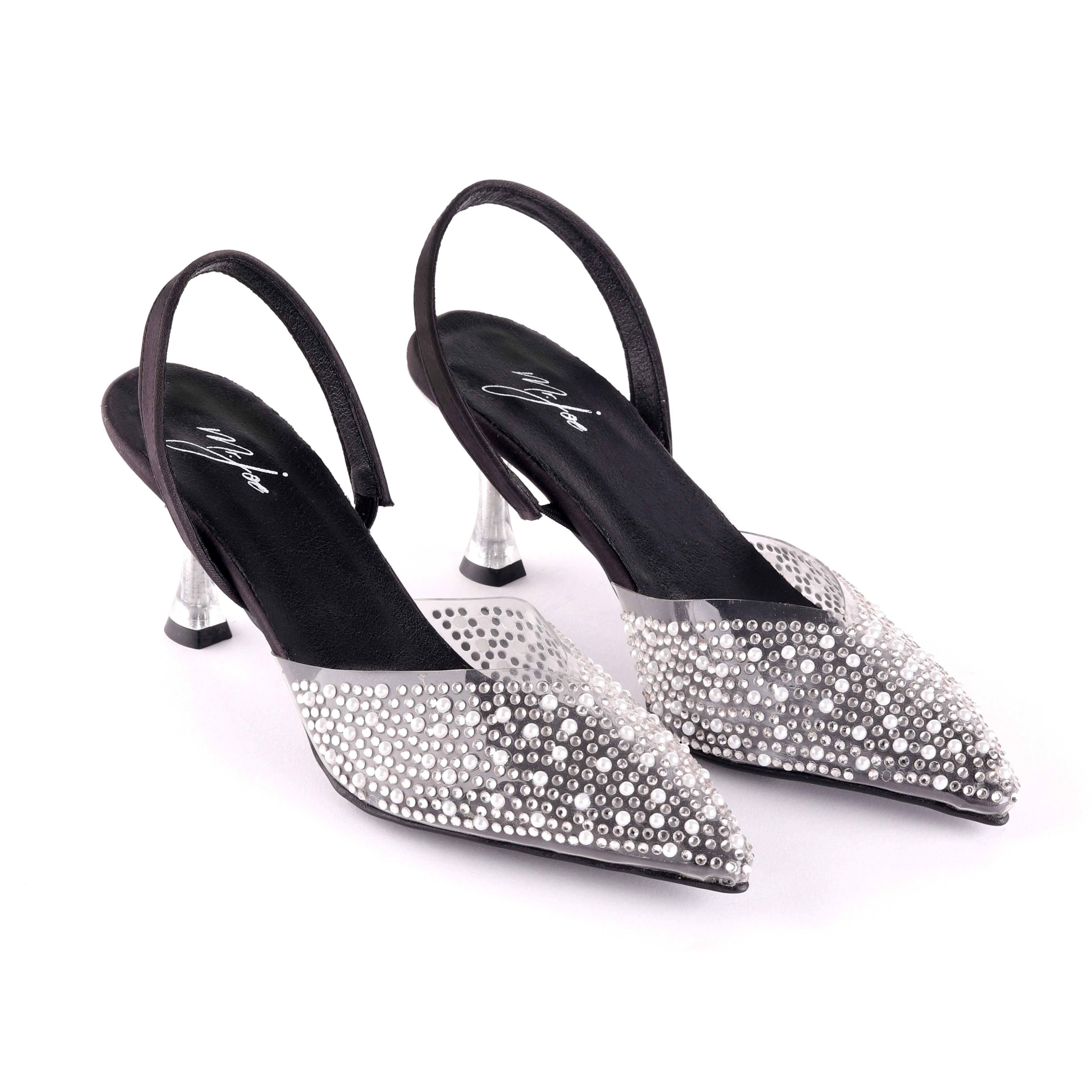 Crystal Clear Pointed Pumps - Black