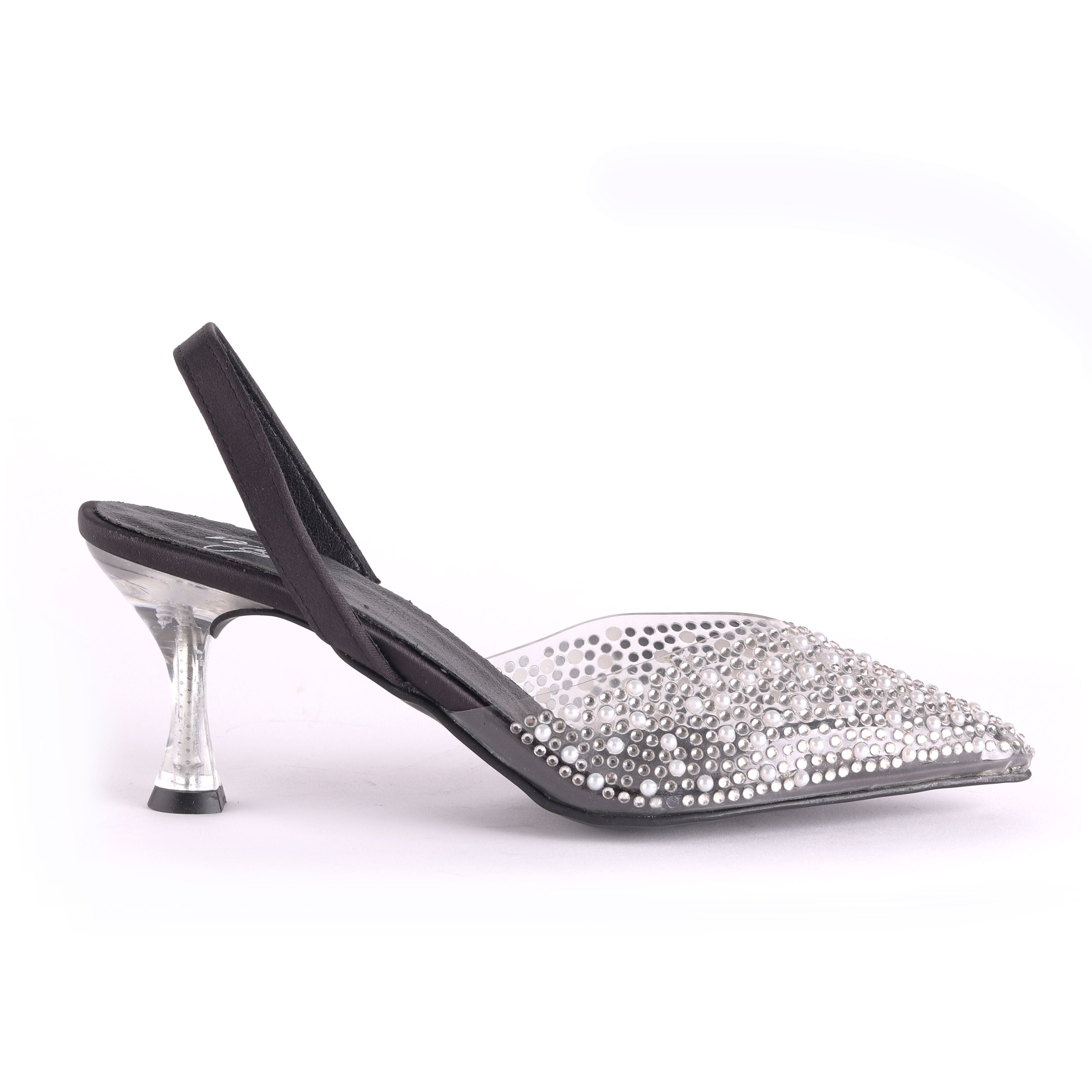 Crystal Clear Pointed Pumps - Black