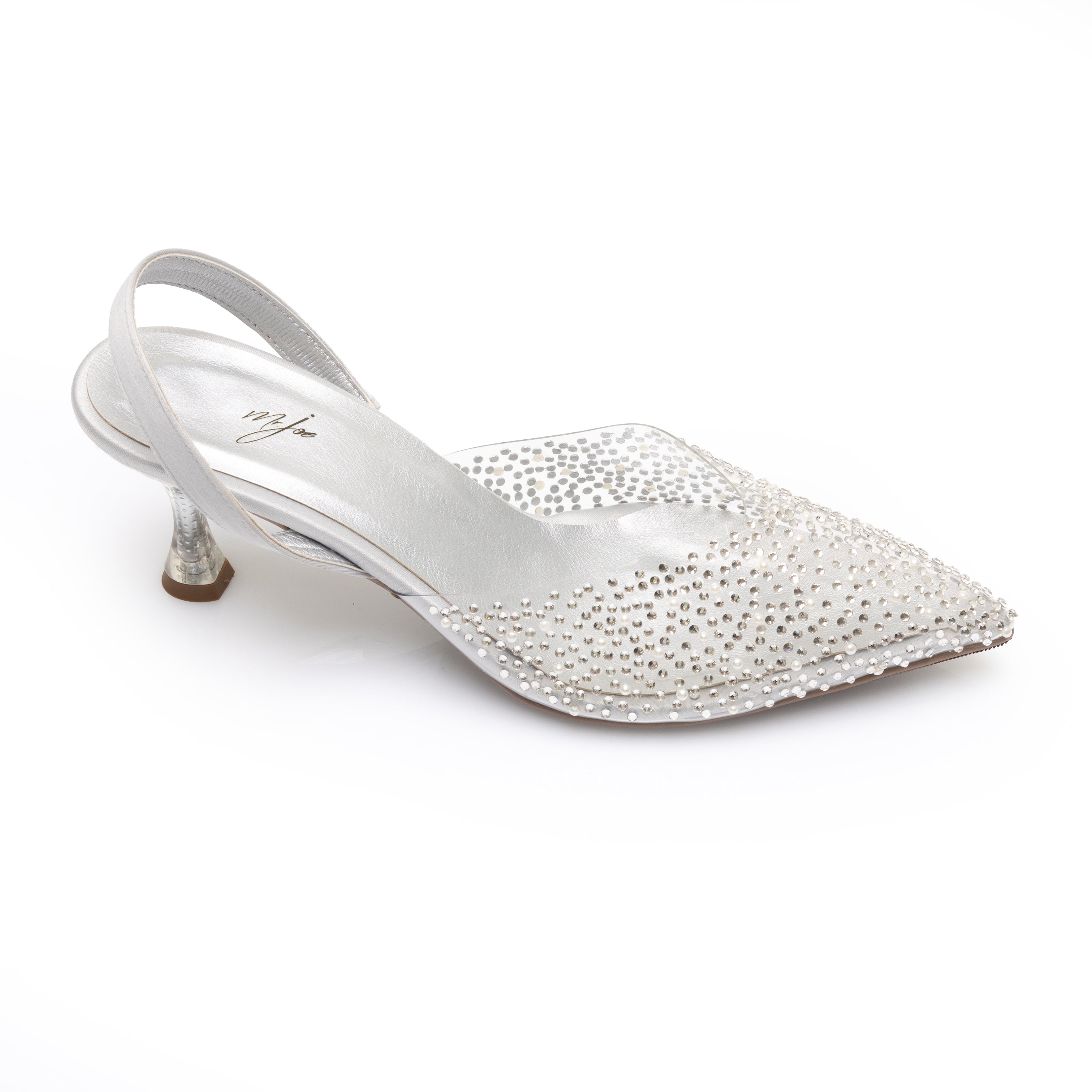 Crystal Clear Pointed Pumps -Silver
