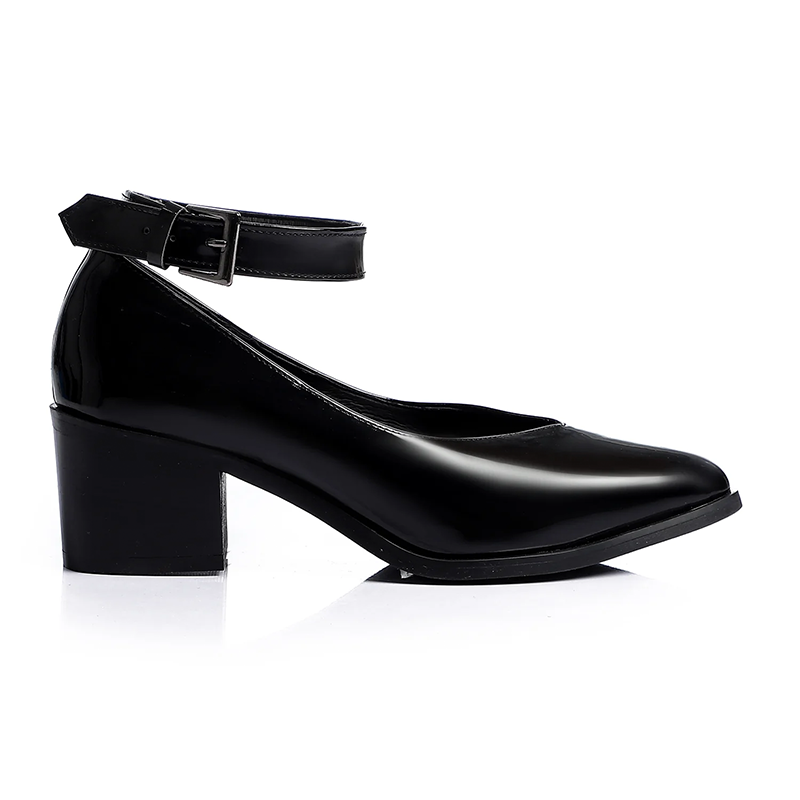 Patent Ankle-Strap Block Heels Ζ?? Black