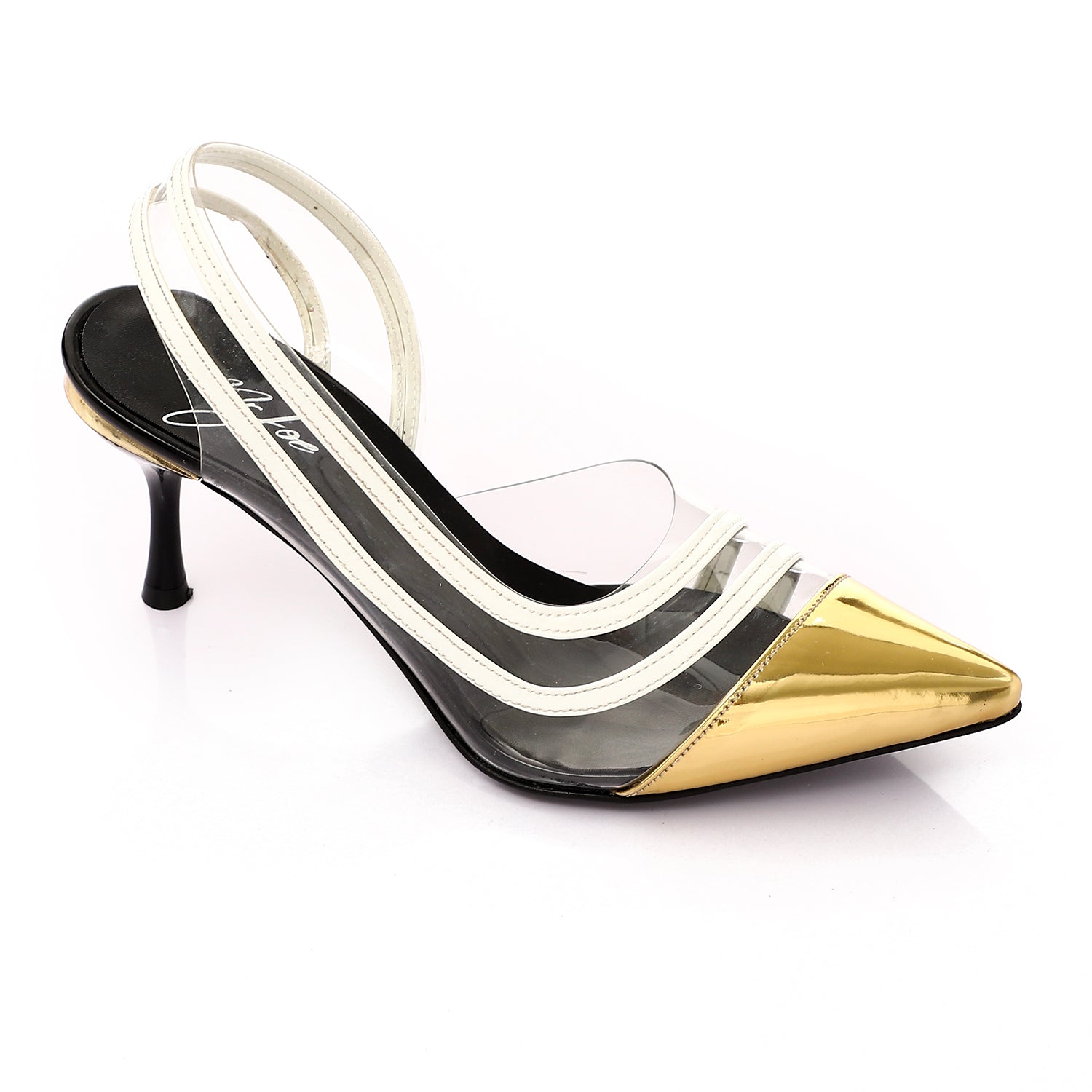 Gold-Tipped Transparent Heels Ζ?? White & Gold
