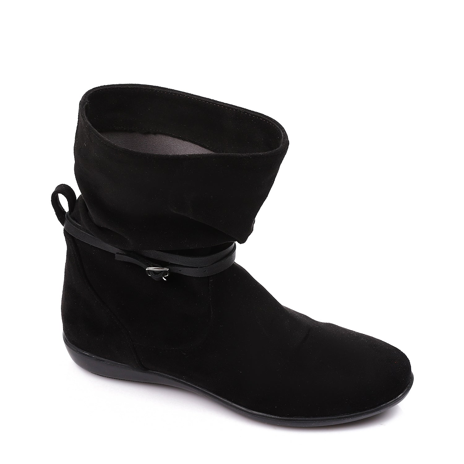 Folded Suede Flat Boots ƒ?? Black