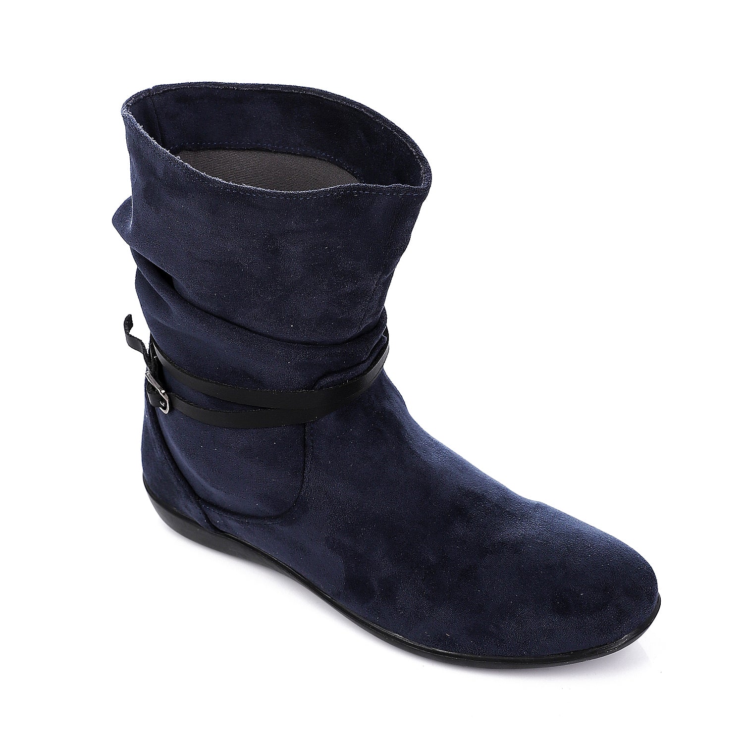Folded Suede Flat Boots ƒ?? Navy Blue