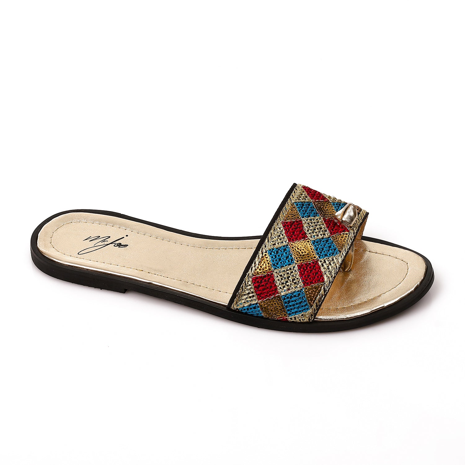 Woven Flat Slides ƒ?? Gold & Blue