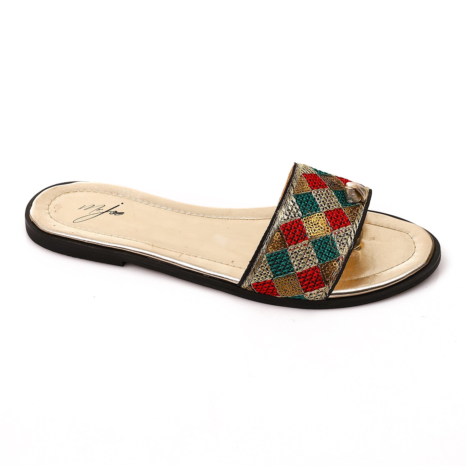 Woven Flat Slides - Gold & Green