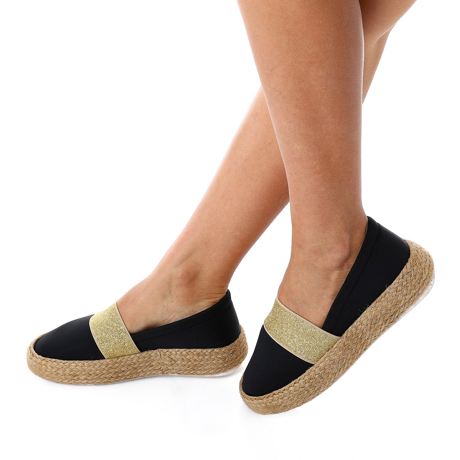 Glitter Band Espadrilles ƒ?? Black & Gold