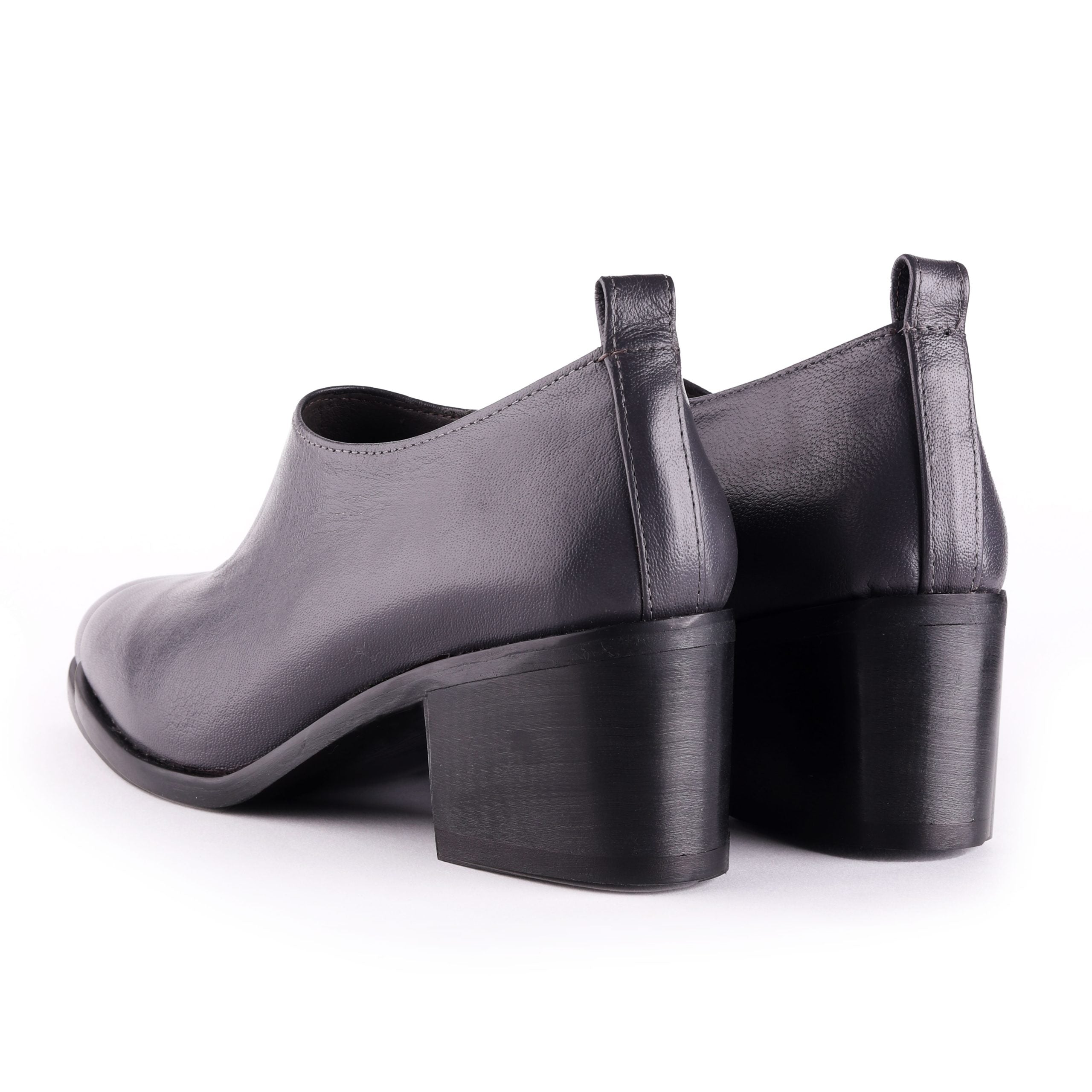 Leather Block Heel Ankle Boots Ζ?? Grey