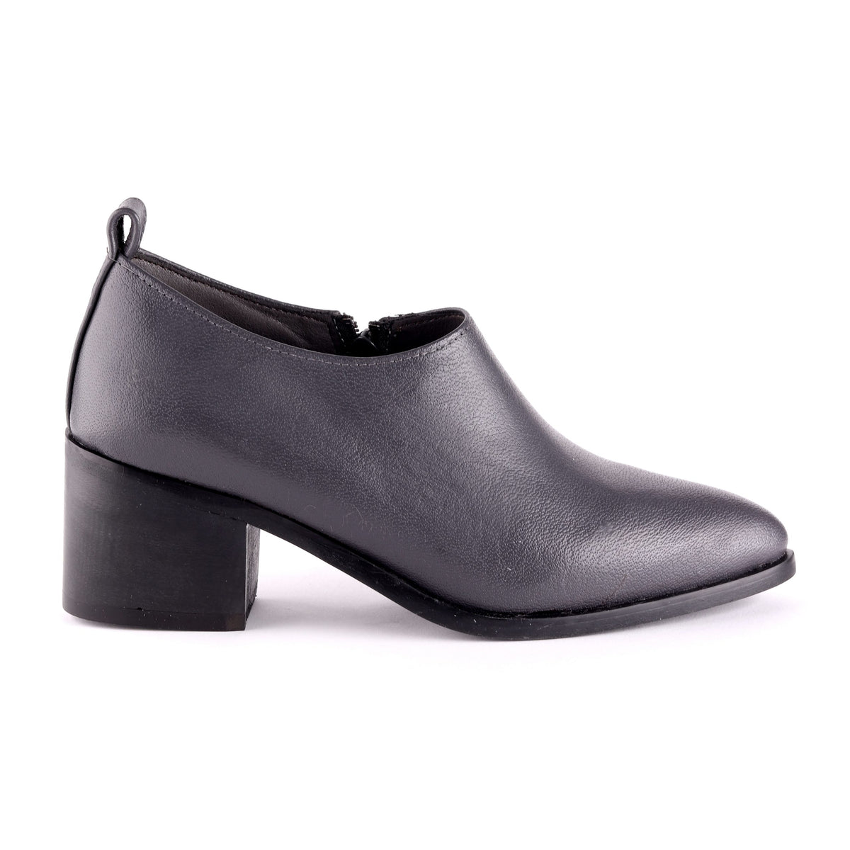 Leather Block Heel Ankle Boots Grey
