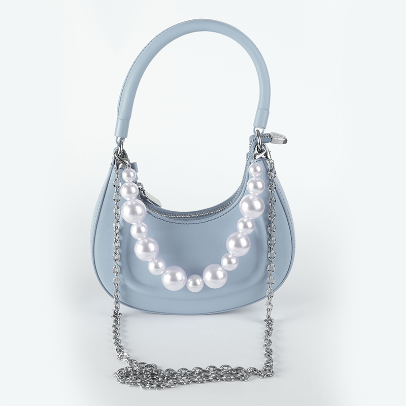 Pearl Chain Shoulder Bag – Light Blue