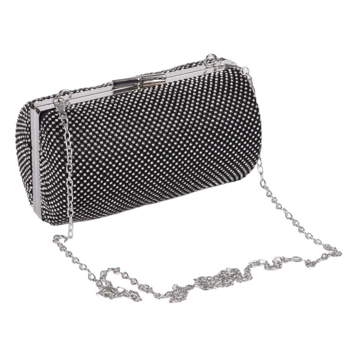 Rhinestone Cylinder Clutch Bag – Silver & Black