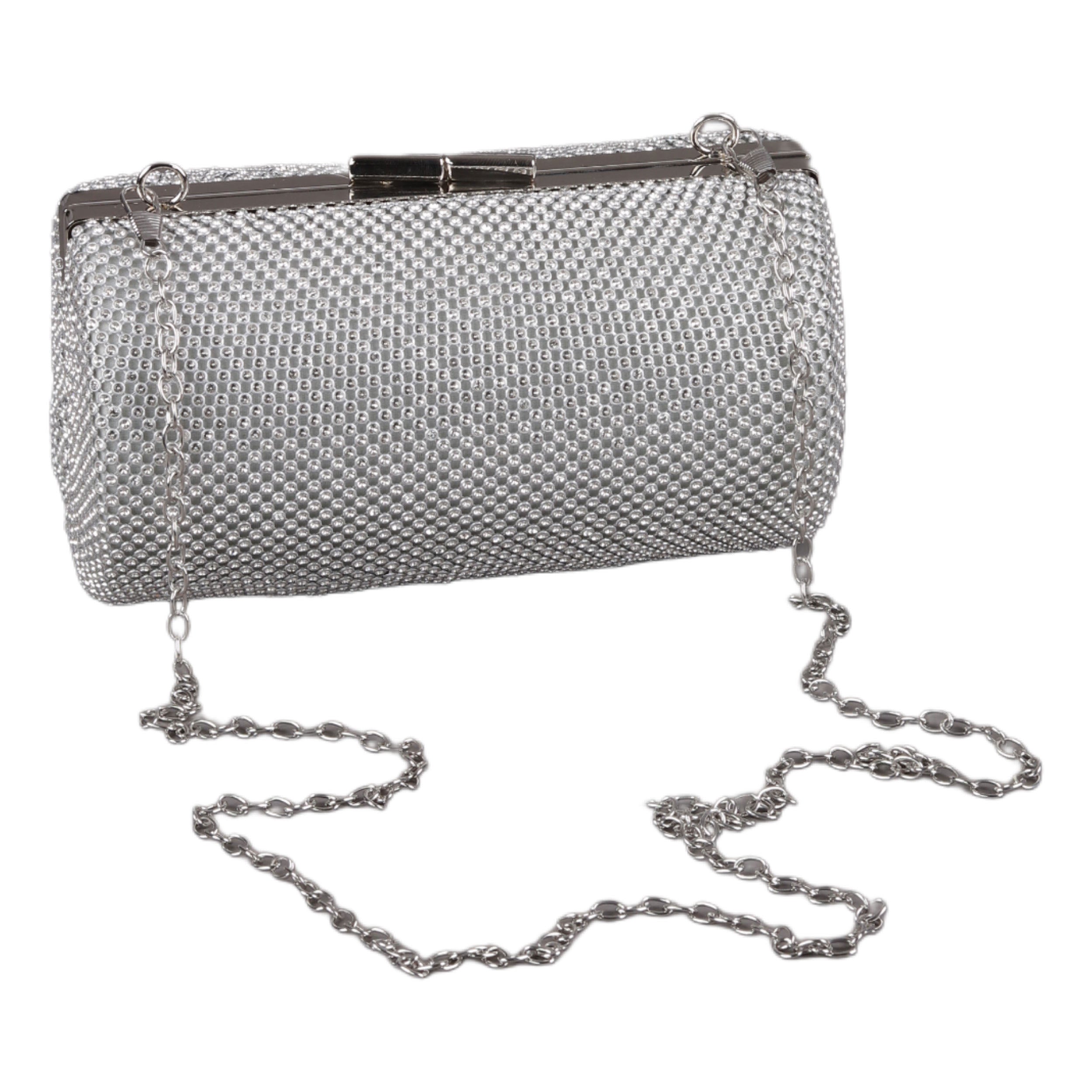 Rhinestone Cylinder Clutch Bag Silver
