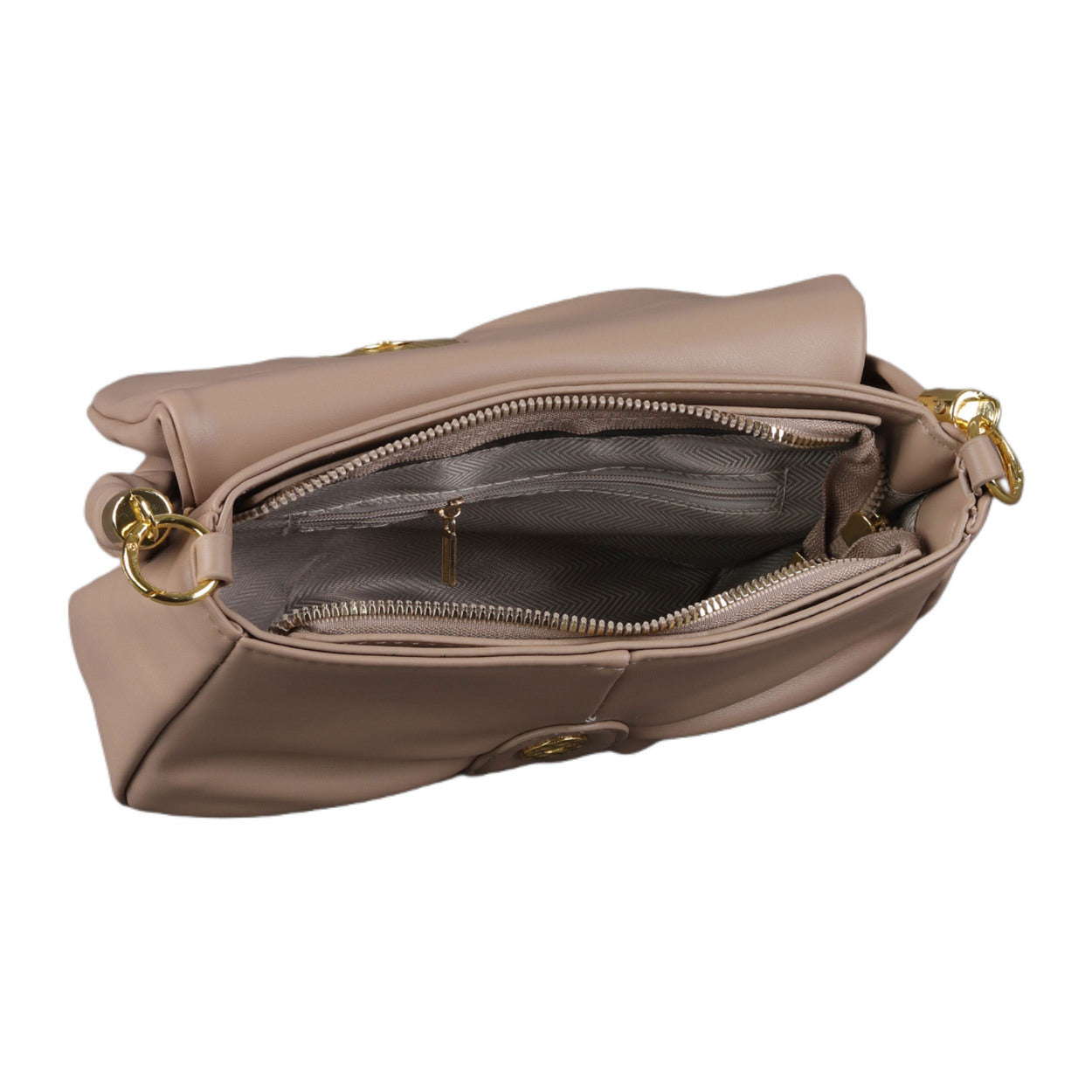Ruched Faux Leather Shoulder Bag Nude Beige