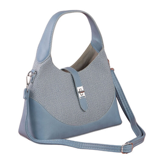 Textured Fabric & Faux Leather Shoulder Bag – Light Blue