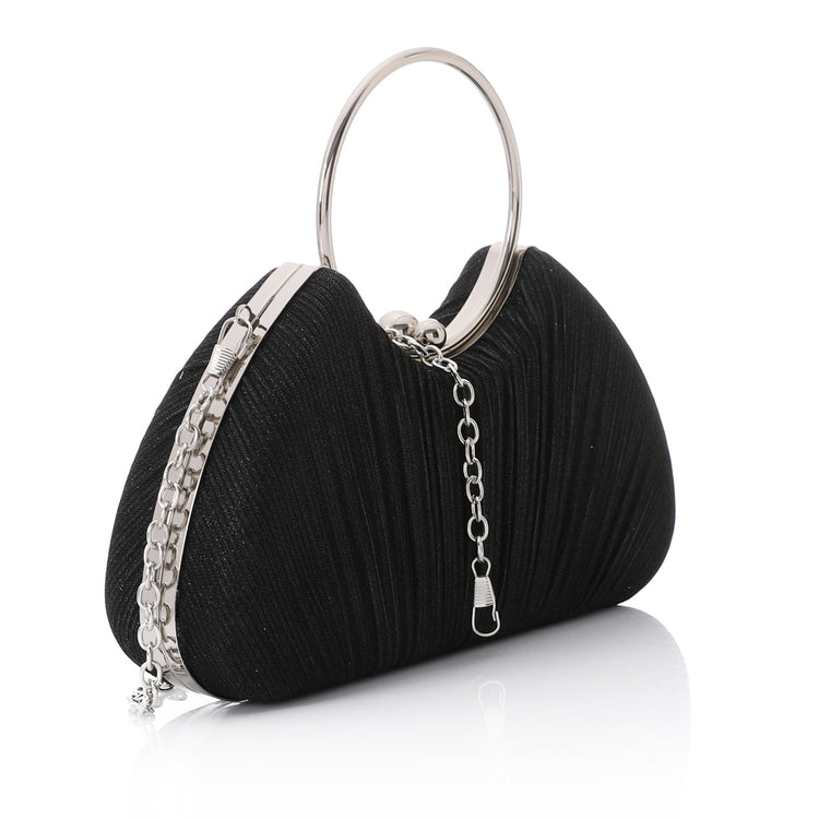 Synthetic Ring Handle Clutch Bag β Black