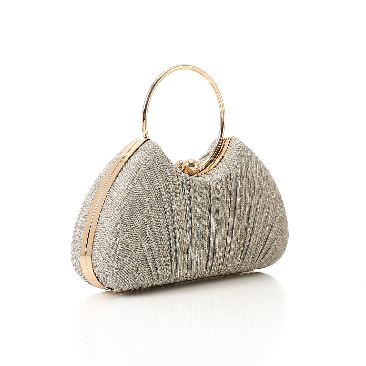 Synthetic Ring Handle Clutch Bag Champagning