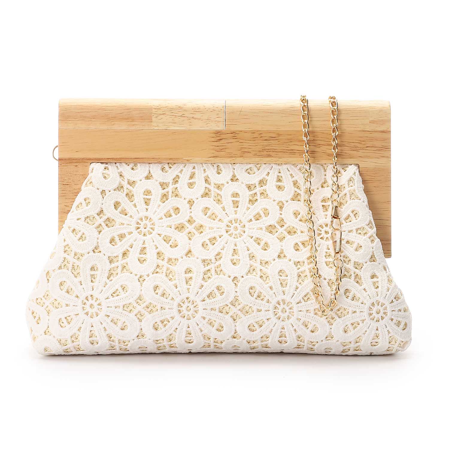 Crochet Floral Wooden Frame Clutch – White