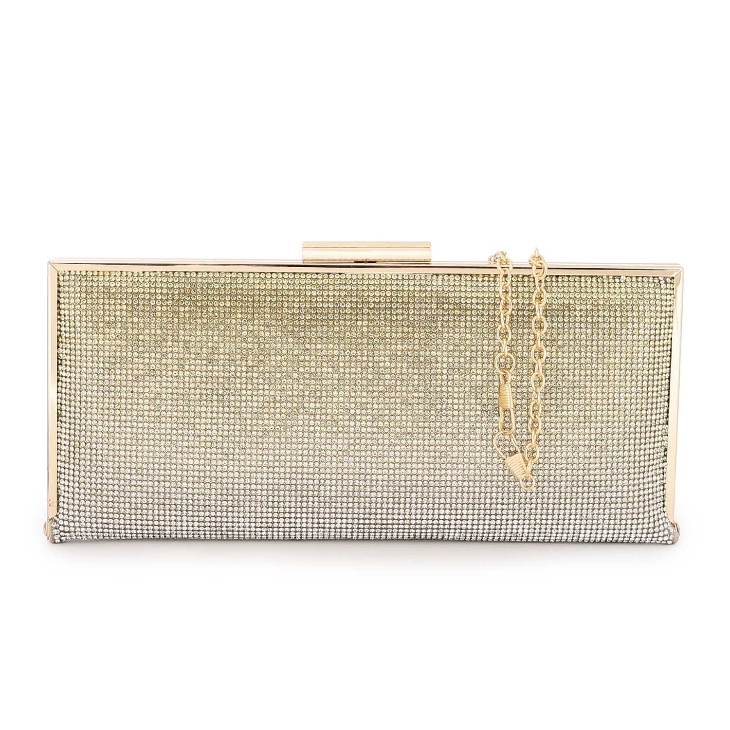 Gunmetal Rhinestone Hardcase Clutch ƒ?? Gold