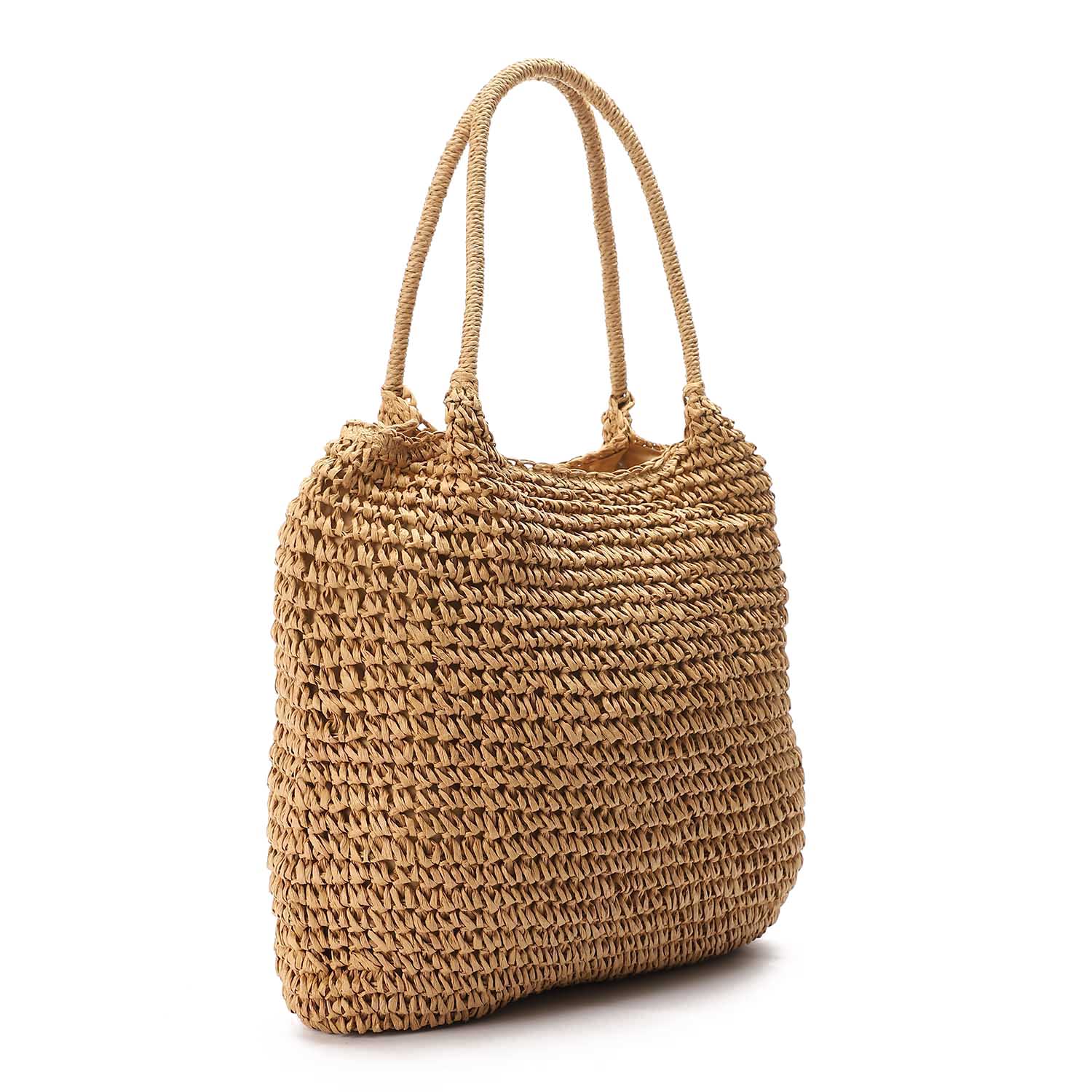 Handwoven Straw Tote Bag Brown