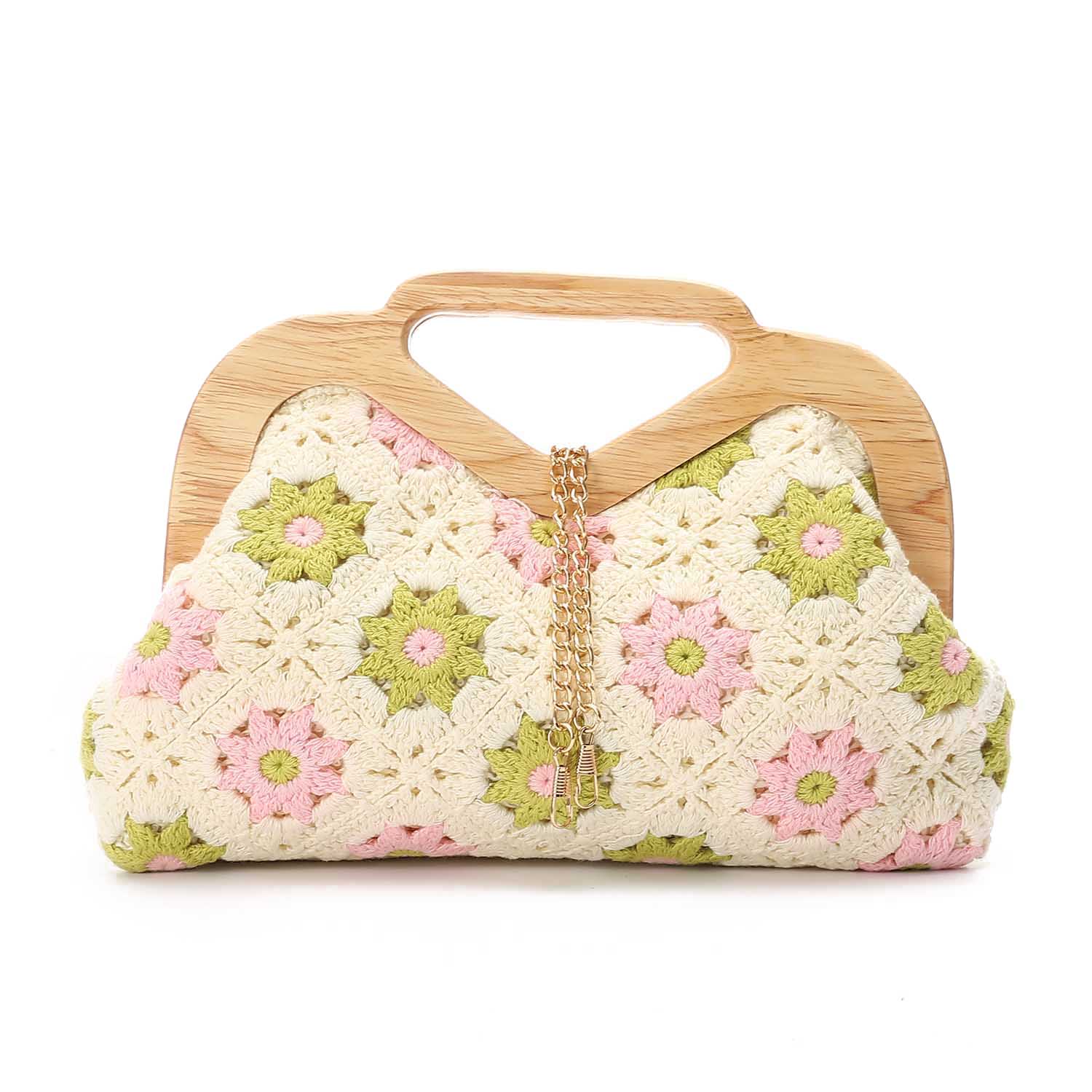 Pastel Garden Crochet Wooden Frame Bag – Pink & Green