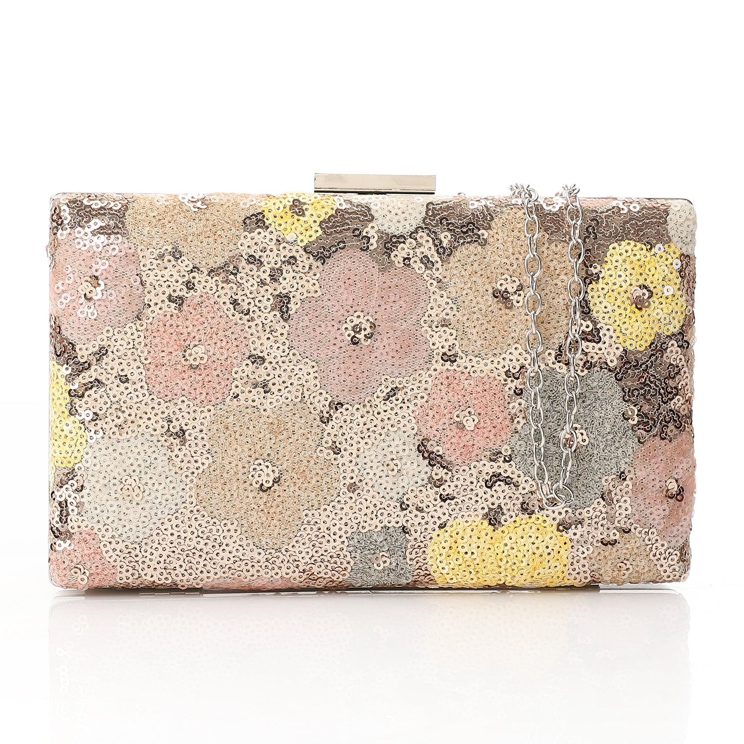 Sequin Floral Box Clutch - Pink