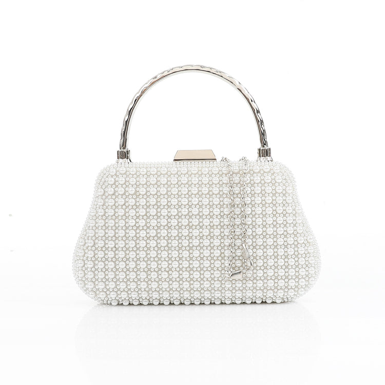 Pearl Top Handle Clutch β Off White