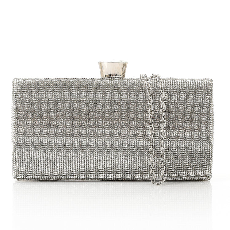 Midnight Glam Rhinestone Box Clutch – Silver