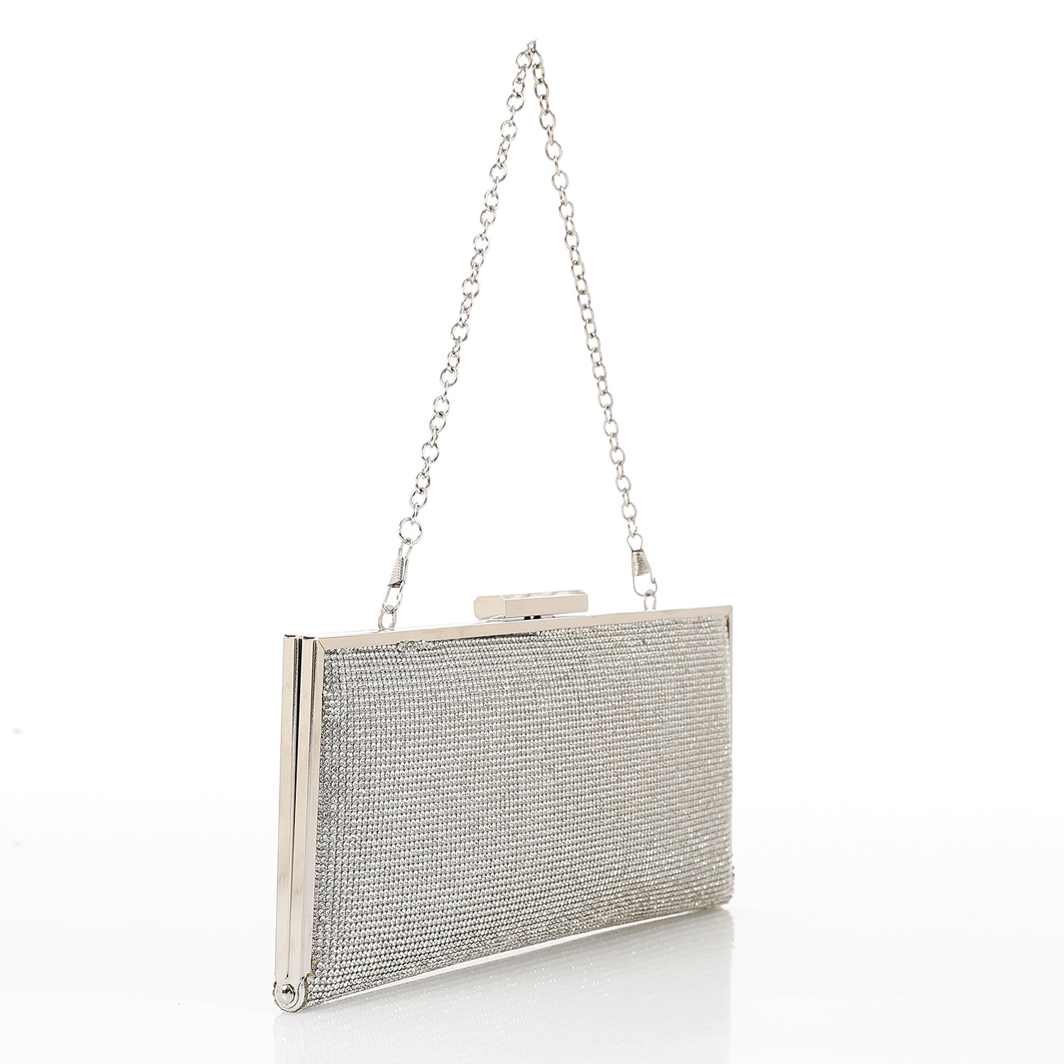 Celestial Shine Rhinestone Box Clutch Silver