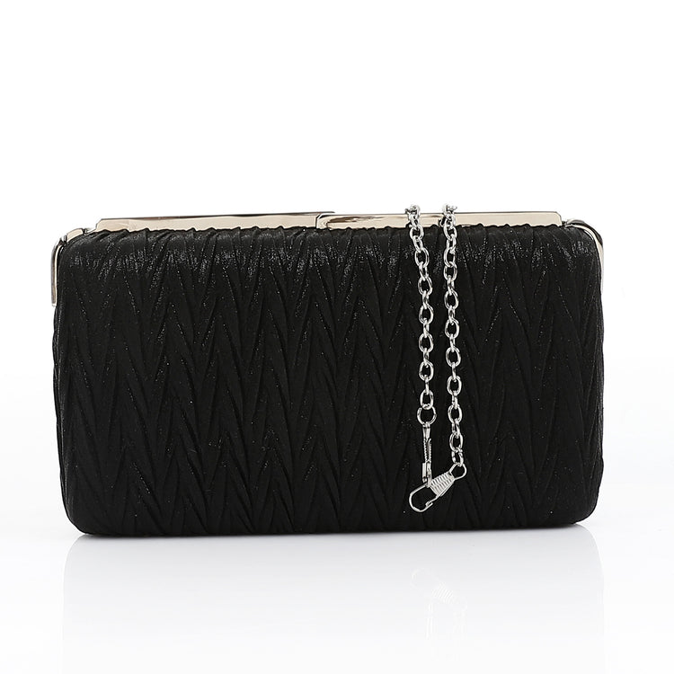 Textured Satin Clutch – Black